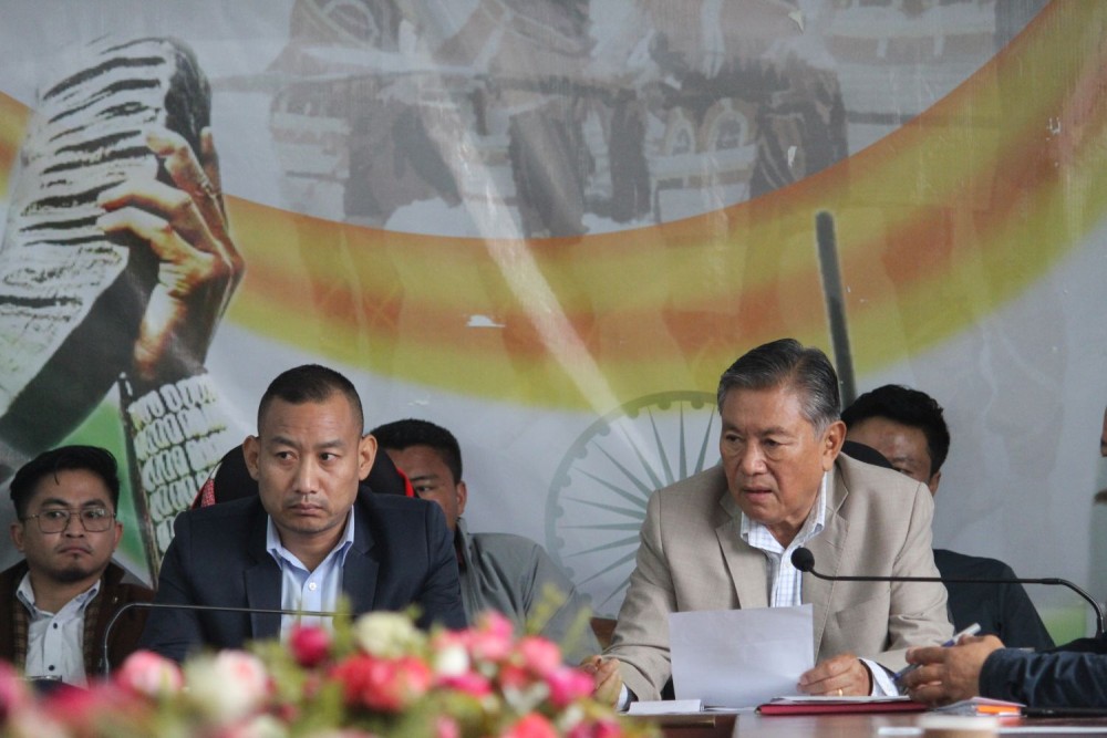 MLA, Advisor and DPDB Chairman, K Tokugha Sukhalu addressing the board members during the meeting held at the Deputy Commissioner's Conference Hall on June 9. (Morung Photo)